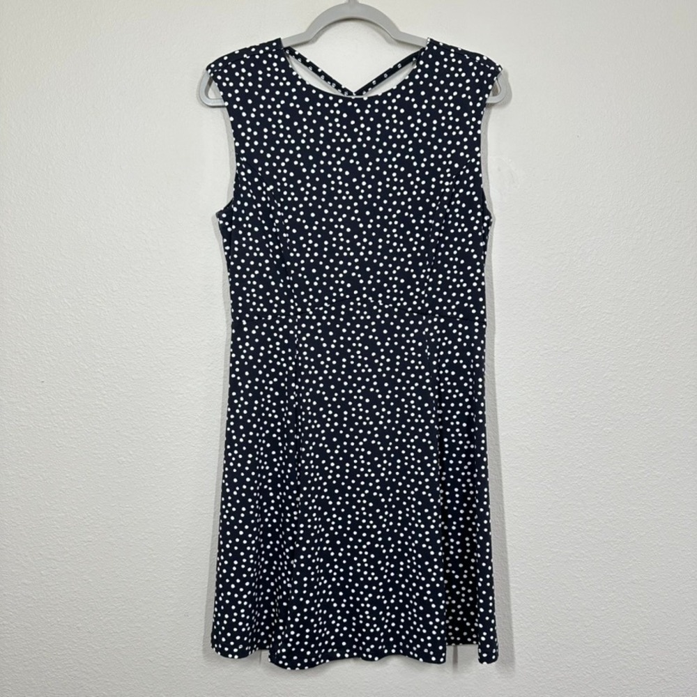 Title Nine Size M Sporty Dress Navy Blue White Polka Dot Strappy Crisscross Back